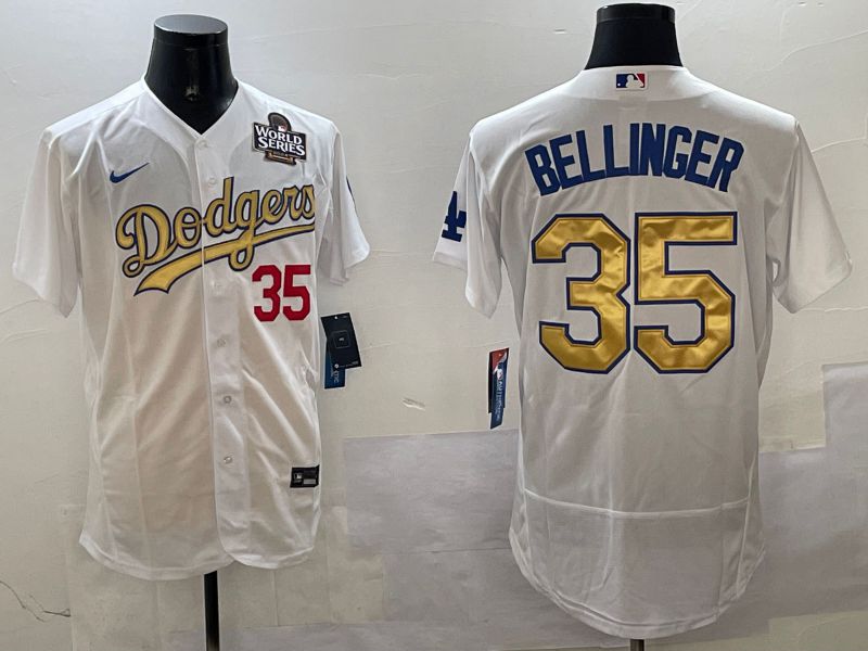 Men Los Angeles Dodgers #35 Bellinger White Elite 2025 Nike MLB Jersey style 2